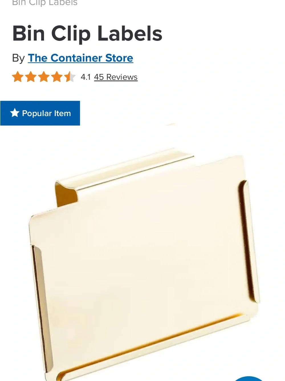 The Container Store Gold Bin Clip Label Holders- 2 Packs of 3 Each